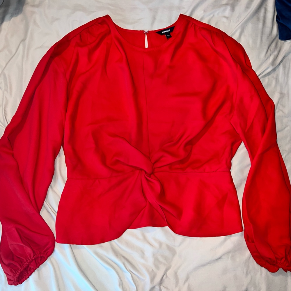 Express Red Front Knot Blouse
